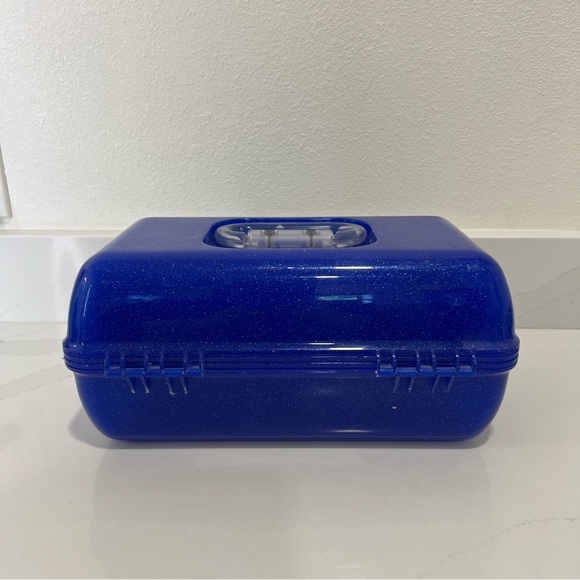 Vintage Caboodles Blue Glitter Cosmetics Case Makeup Organizer Mirror 90s Girl - Picture 7 of 15